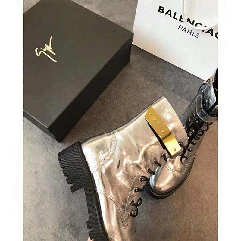 Giuseppe Zanotti Women Shoes Harvey Mirrored Silver Patent Leather Boot with Plated-Metal - Image 2