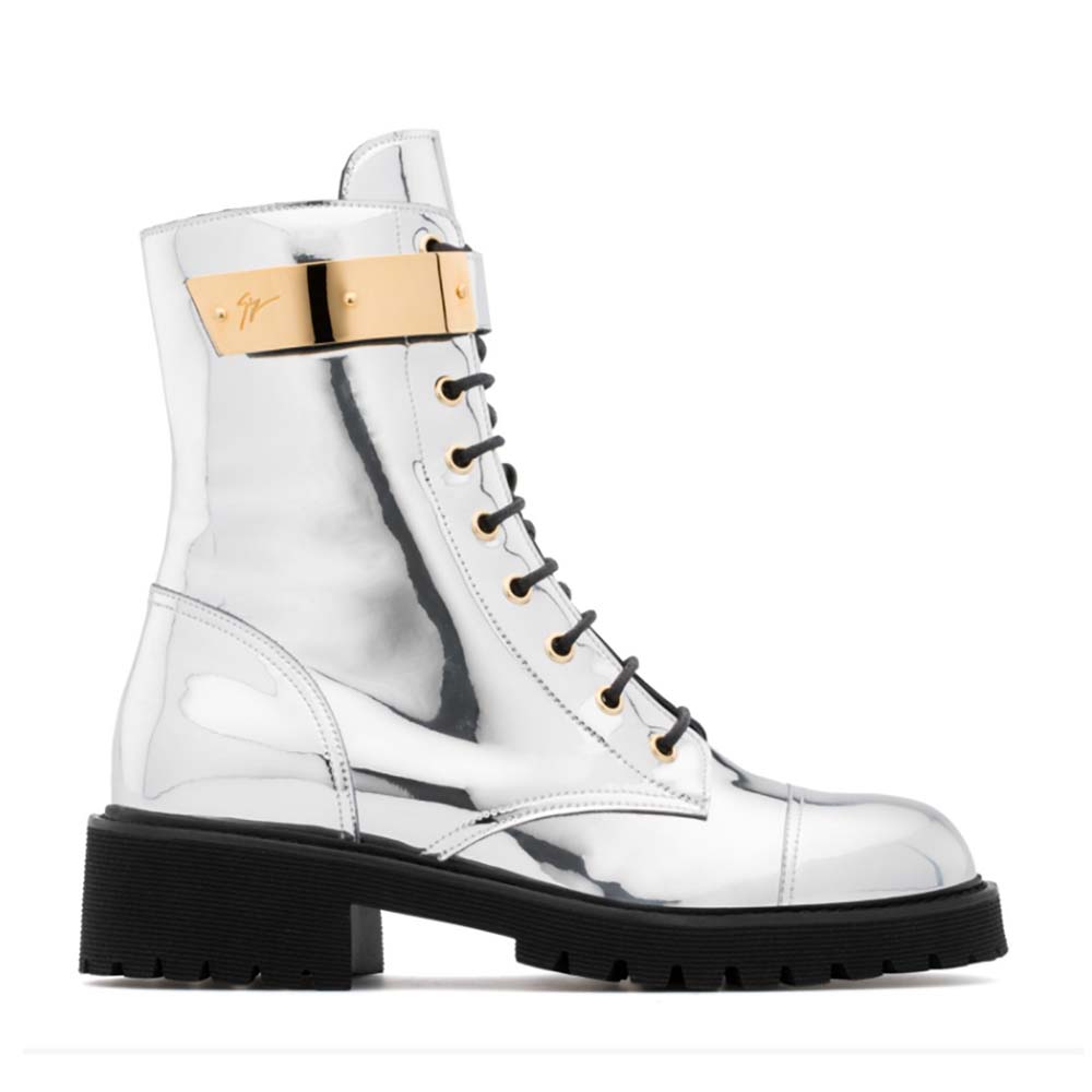 Pounding ligning skildring Giuseppe Zanotti Women Shoes Harvey Mirrored Silver Patent Leather Boot  with Plated-Metal