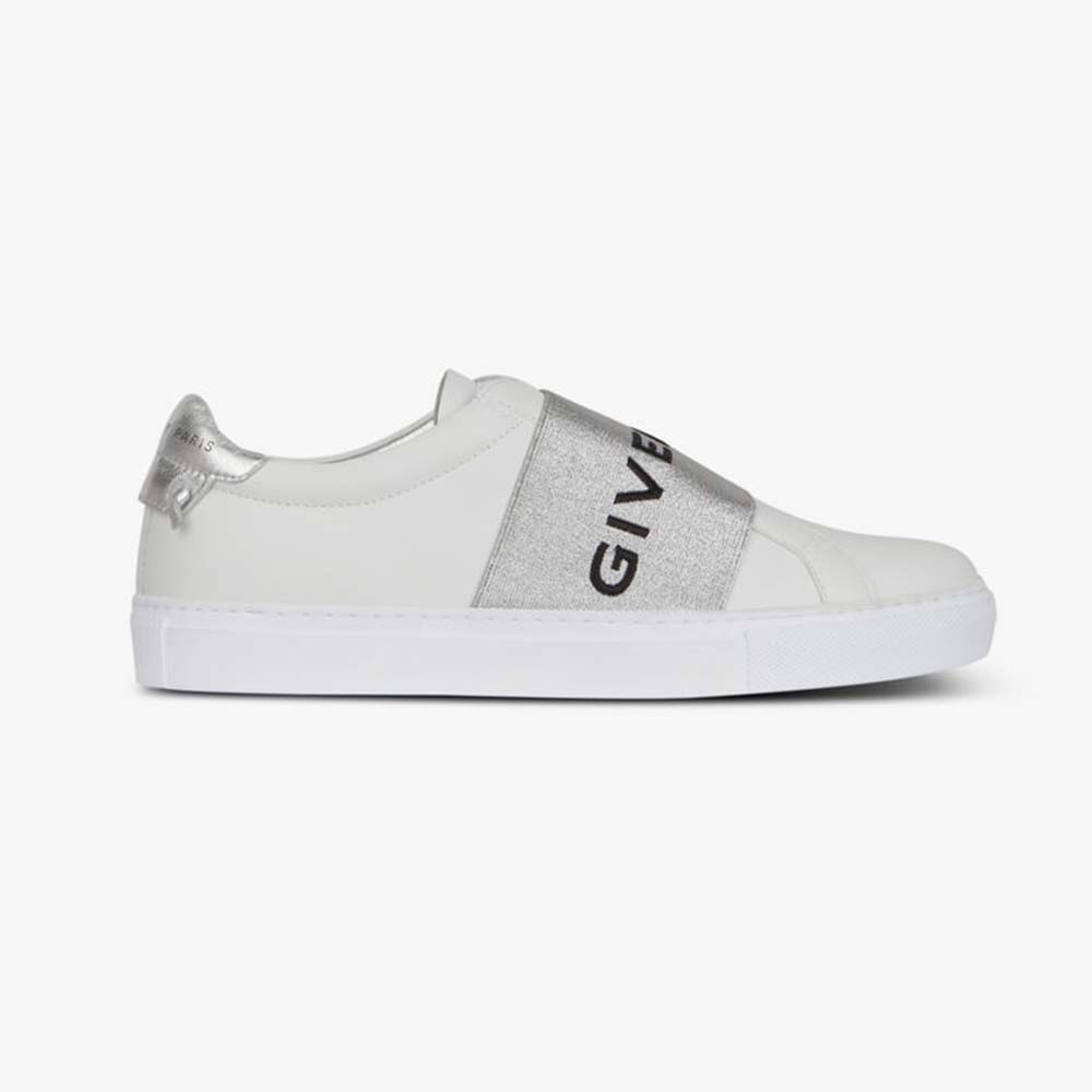 Givenchy Women Givenchy Paris Metallized Strap Sneakers in Leather-Silver