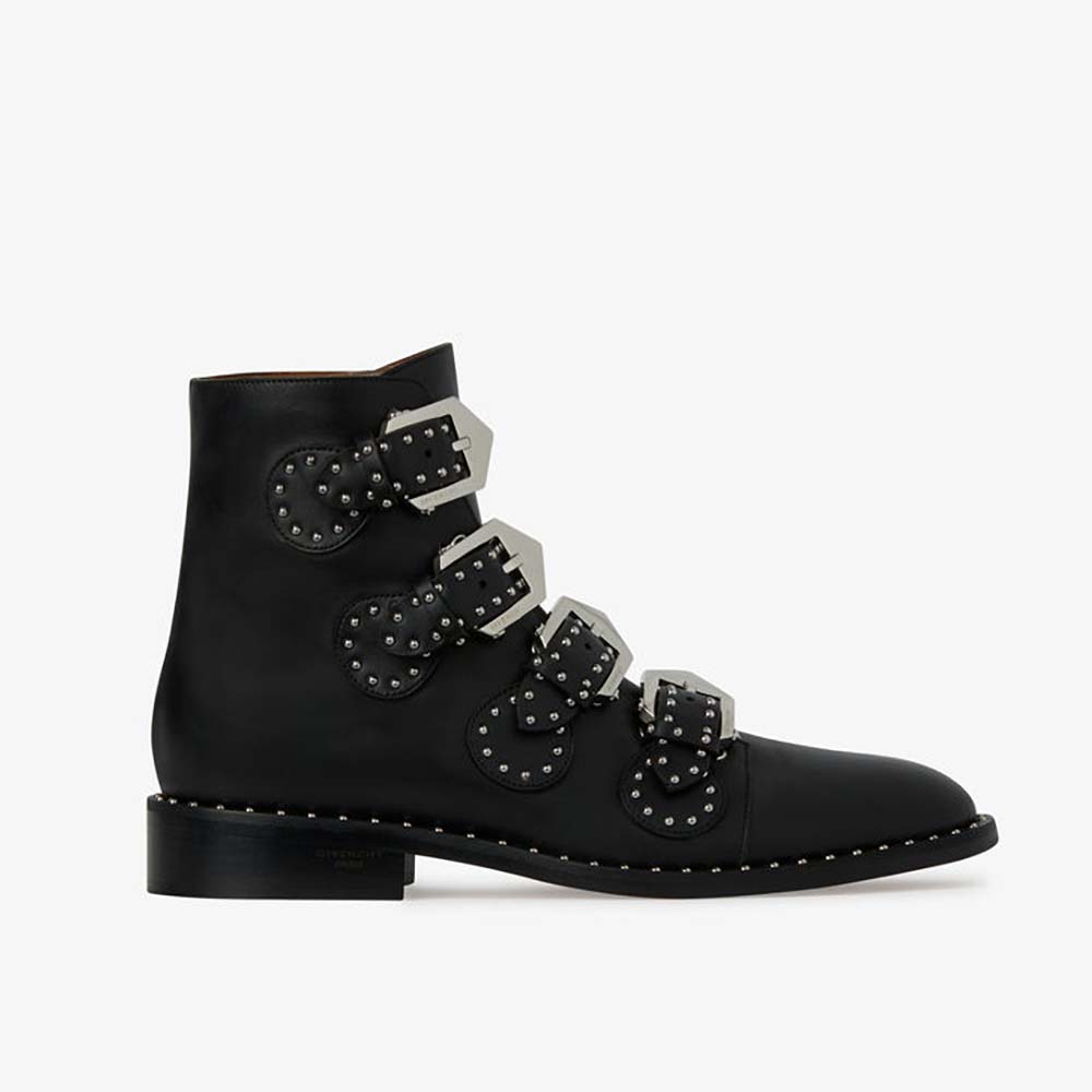 Givenchy Women Shoes Elegant Studs Flat Ankle Boots-Black