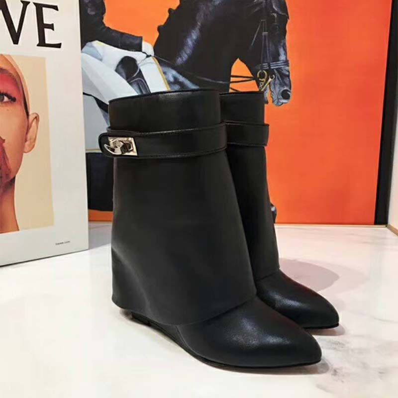 Givenchy Women Shoes Shark Lock Ankle Boots in Leather 90mm Heel-Black - Image 3