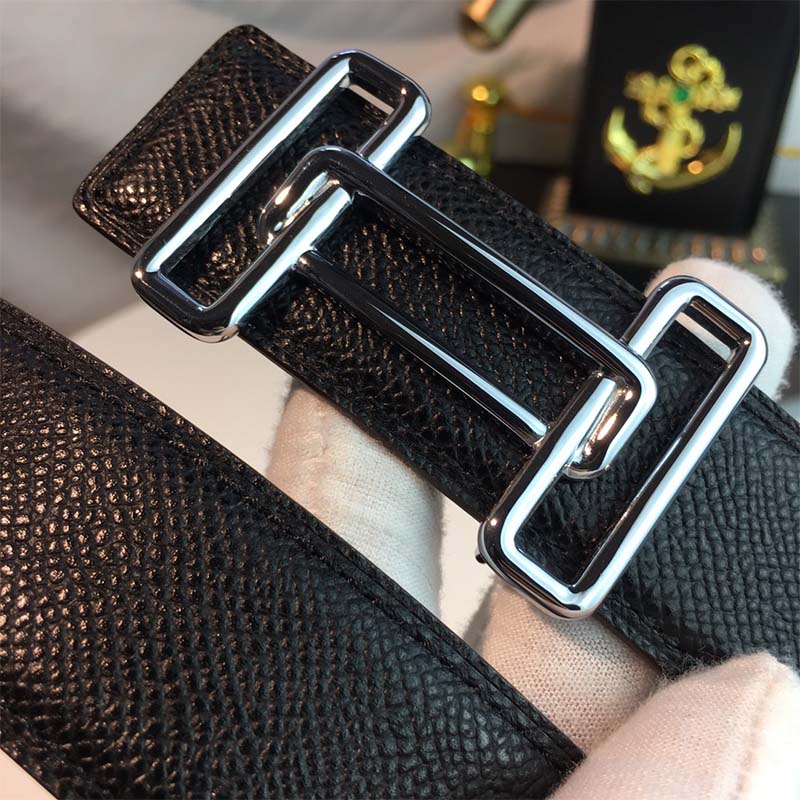 Hermes Men Rythme Belt Buckle & Reversible Leather Strap 32 mm-Black