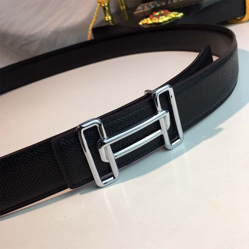 Hermes Men Rythme Belt Buckle & Reversible Leather Strap 32 mm-Black
