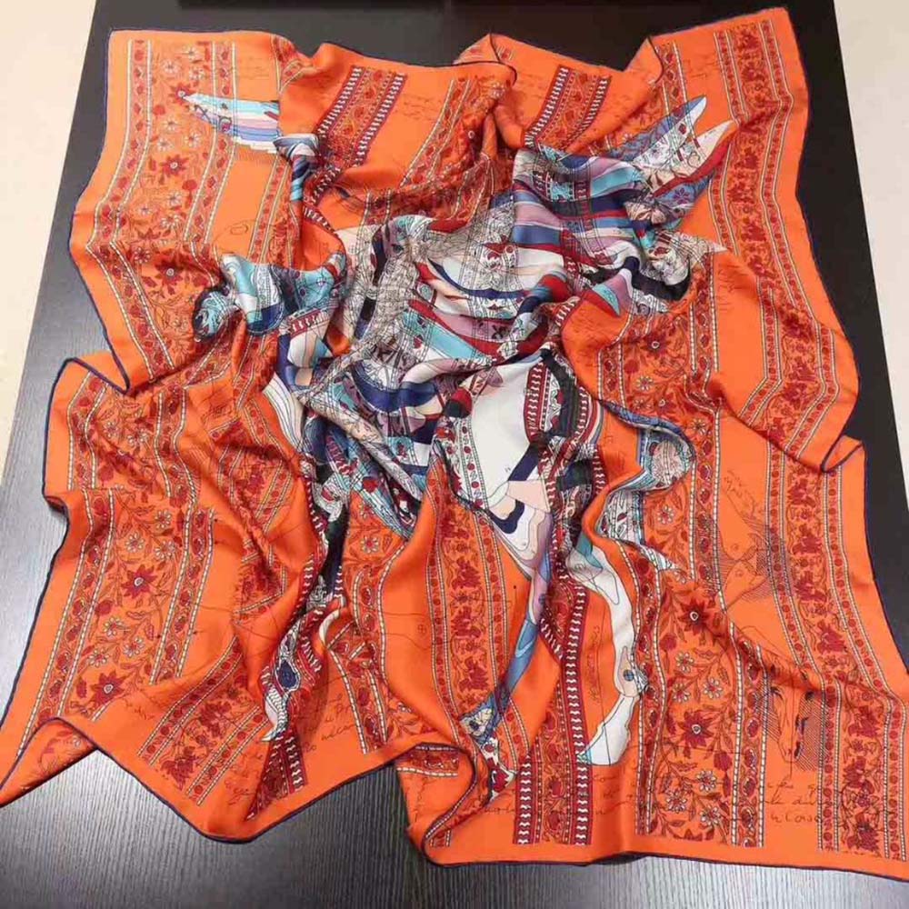 Hermes Women La Maison Des Carres Pegase Dhermes AU Bloc Scarf-Orange