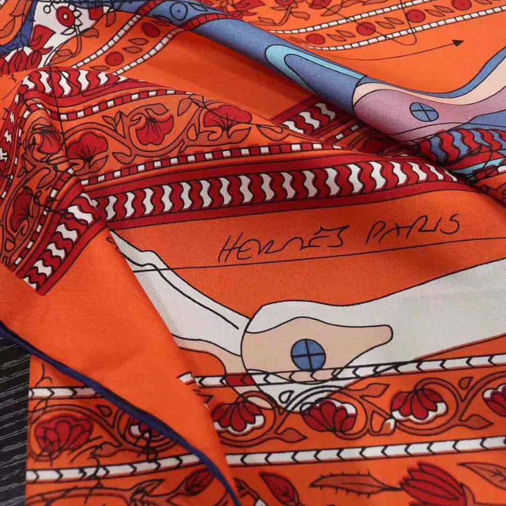 Hermes Women La Maison Des Carres Pegase Dhermes AU Bloc Scarf-Orange