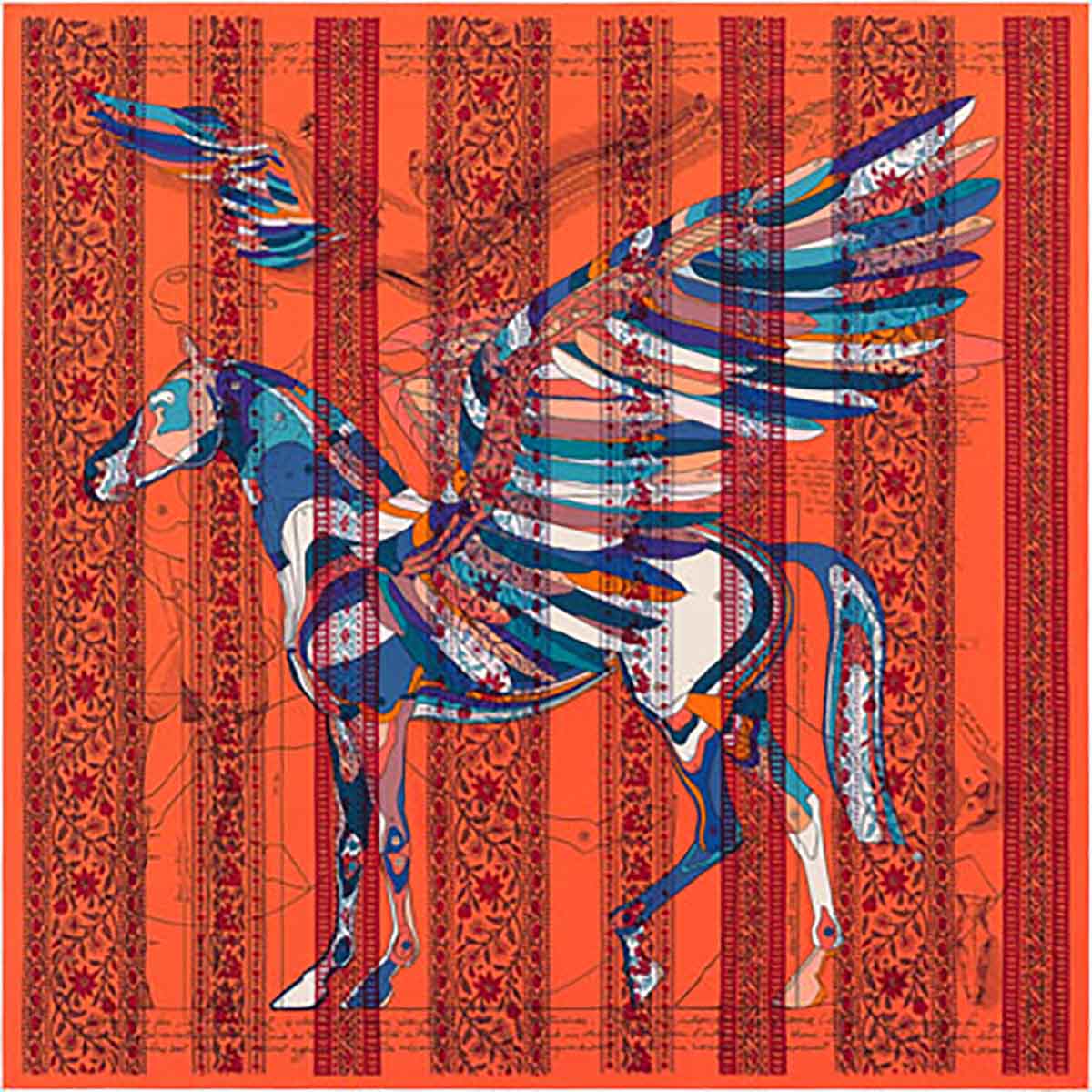 Hermes Women La Maison Des Carres Pegase Dhermes AU Bloc Scarf-Orange