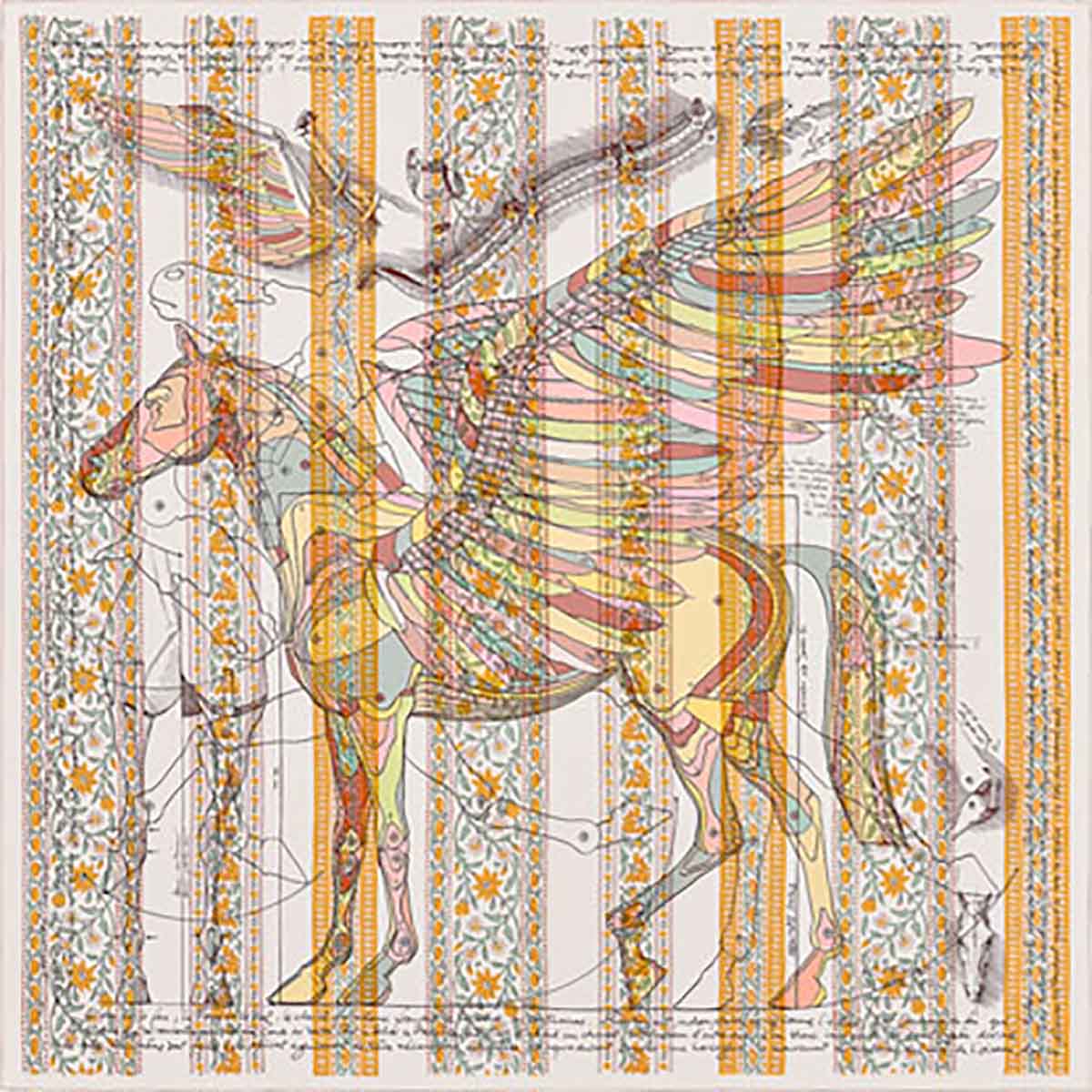 Hermes Women La Maison Des Carres Pegase Dhermes AU Bloc Scarf-White