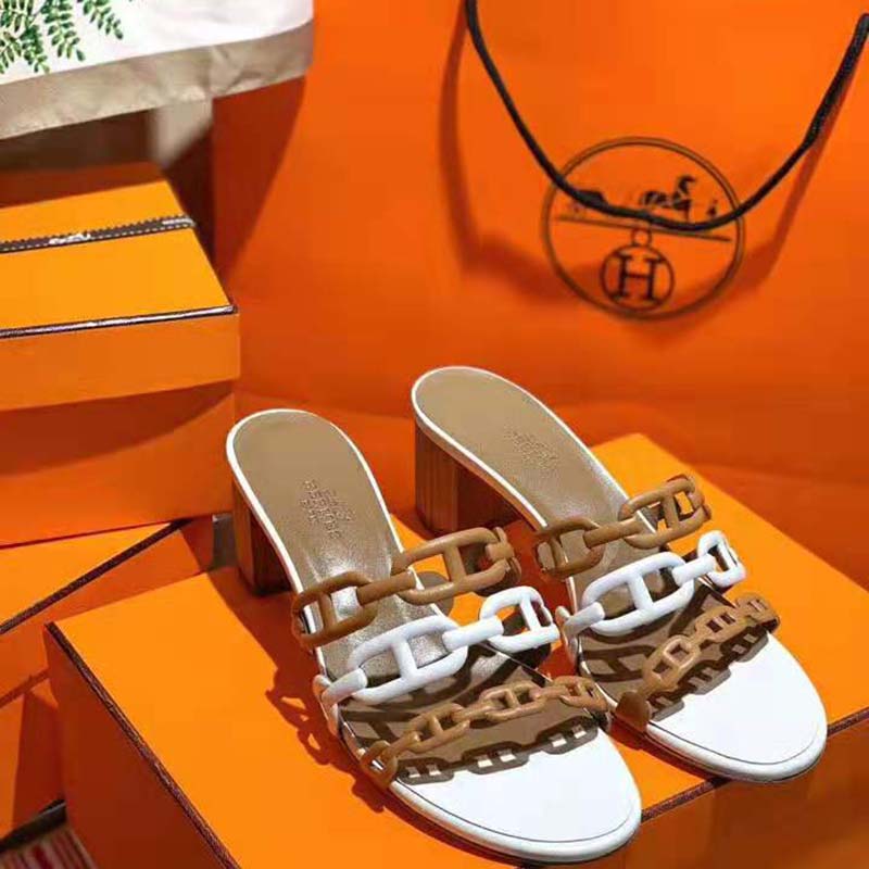 Hermes Women Tandem Sandal in Nappa Leather 5.1cm Heel-Brown - Image 3