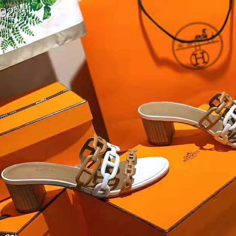 Hermes Women Tandem Sandal in Nappa Leather 5.1cm Heel-Brown - Image 5