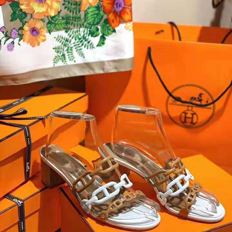 Hermes Women Tandem Sandal in Nappa Leather 5.1cm Heel-Brown - Image 6