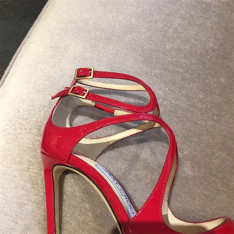 Jimmy Choo Women Lancer 110 Patent Leather Pointy Toe Pumps Shoes Red - Image 4