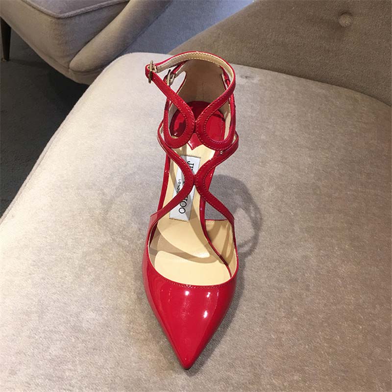 Jimmy Choo Women Lancer 110 Patent Leather Pointy Toe Pumps Shoes Red - Image 2