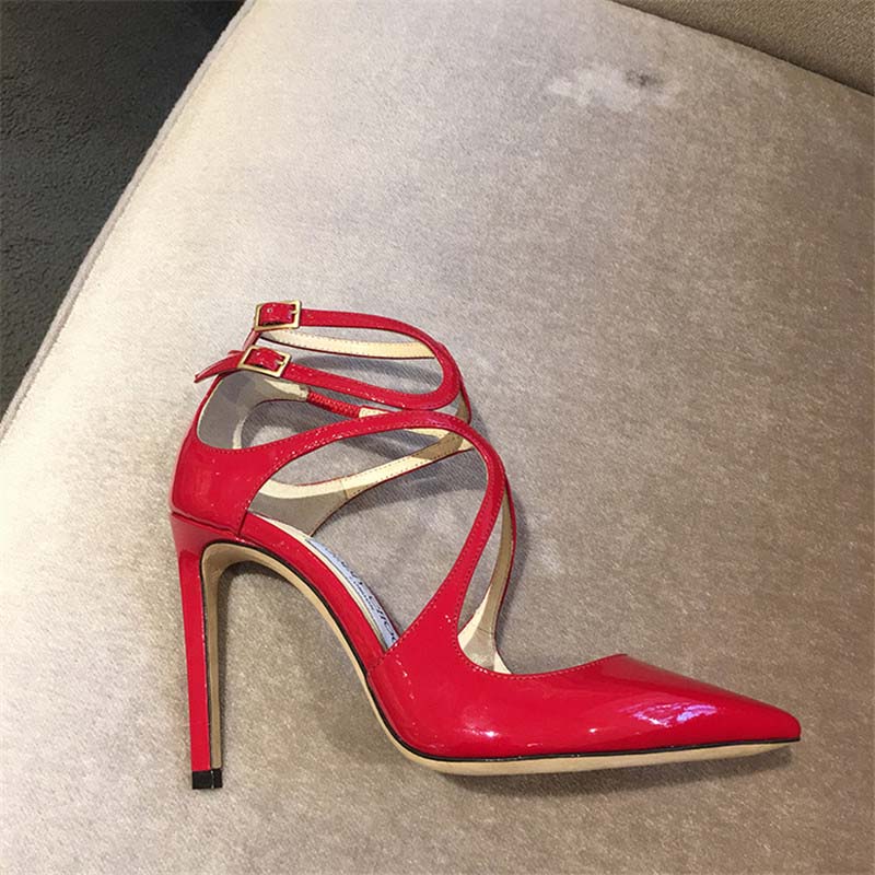 Jimmy Choo Women Lancer 110 Patent Leather Pointy Toe Pumps Shoes Red - Image 3