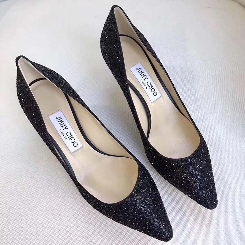Jimmy Choo Women Romy 85 Coarse Glitter Fabric Pointy Toe Pumps Shoes-Black - Image 4