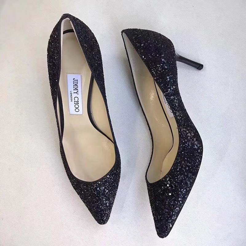 Jimmy Choo Women Romy 85 Coarse Glitter Fabric Pointy Toe Pumps Shoes-Black - Image 5