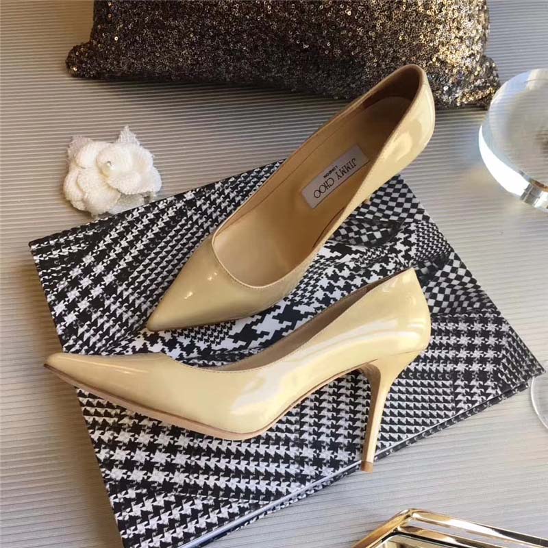 Jimmy Choo Women Romy 85 Patent Leather Pointy Toe Pumps Shoes-Beige - Image 3