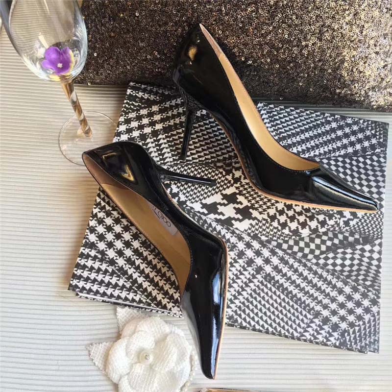 Jimmy Choo Women Romy 85 Patent Leather Pointy Toe Pumps Shoes-Black - Image 2