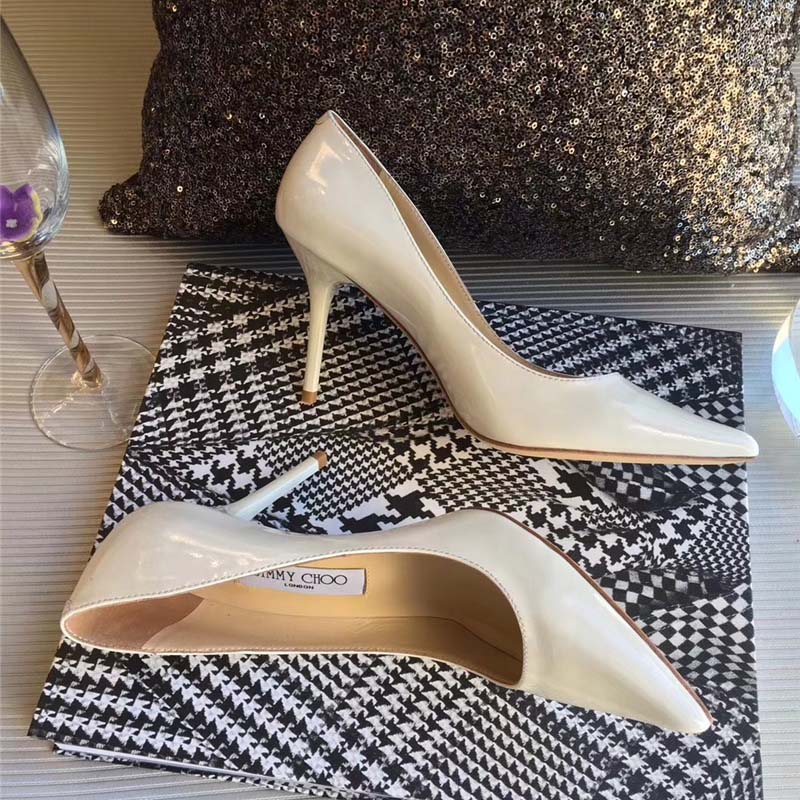 Jimmy Choo Women Romy 85 Patent Leather Pointy Toe Pumps Shoes-White - Image 3