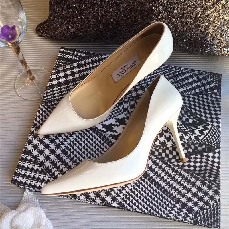 Jimmy Choo Women Romy 85 Patent Leather Pointy Toe Pumps Shoes-White - Image 4