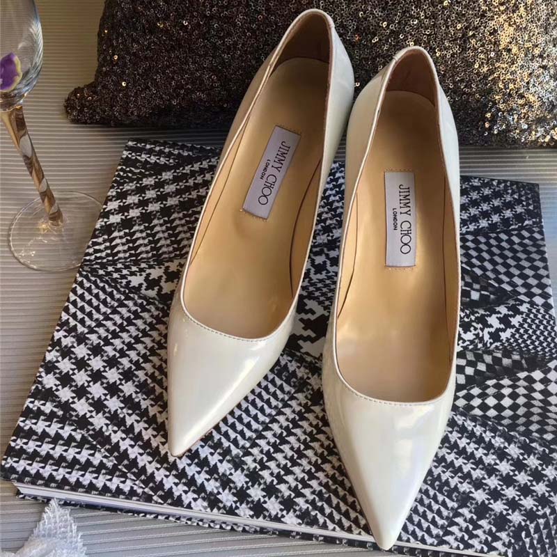 Jimmy Choo Women Romy 85 Patent Leather Pointy Toe Pumps Shoes-White - Image 5