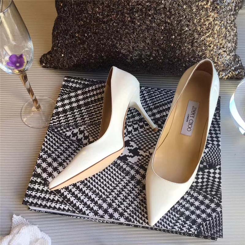 Jimmy Choo Women Romy 85 Patent Leather Pointy Toe Pumps Shoes-White - Image 2
