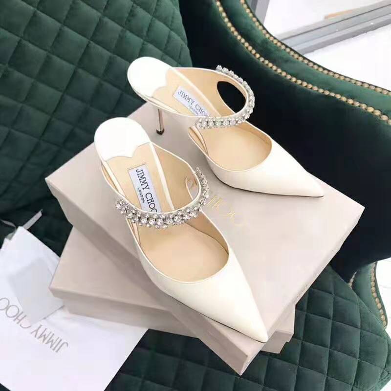 Jimmy Choo Women Shoes Bing 65 Linen Patent Leather Mules with Crystal Strap - Image 9