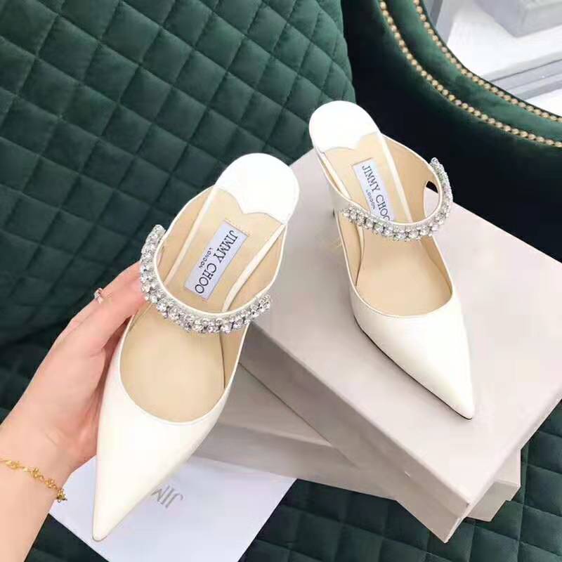 Jimmy Choo Women Shoes Bing 65 Linen Patent Leather Mules with Crystal Strap - Image 8