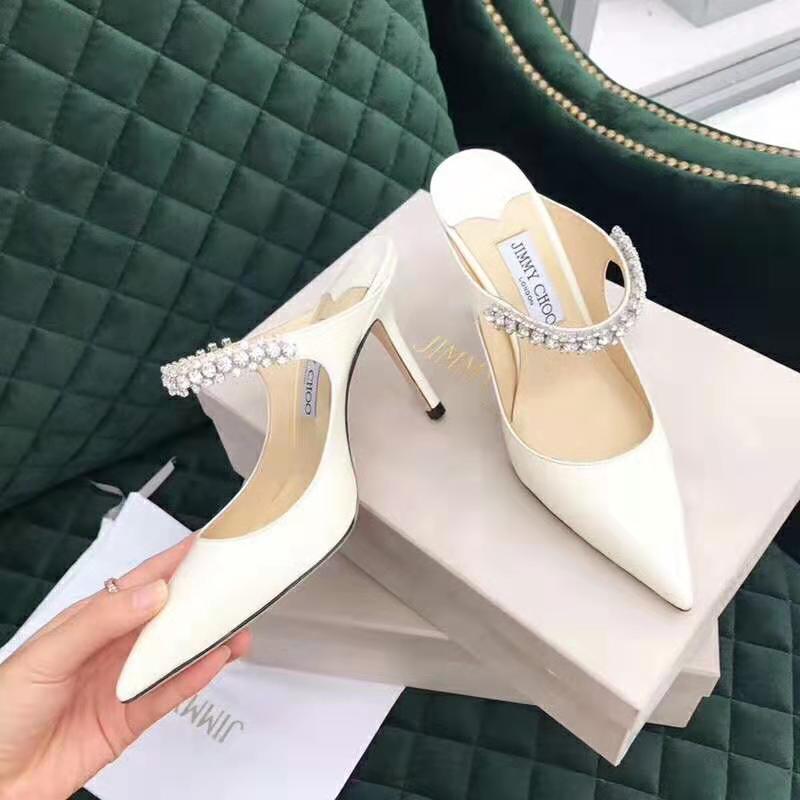 Jimmy Choo Women Shoes Bing 65 Linen Patent Leather Mules with Crystal Strap - Image 6