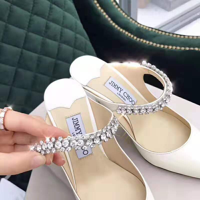 Jimmy Choo Women Shoes Bing 65 Linen Patent Leather Mules with Crystal Strap - Image 5