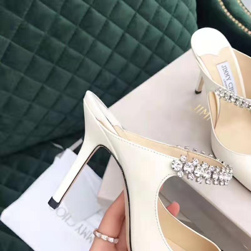 Jimmy Choo Women Shoes Bing 65 Linen Patent Leather Mules with Crystal Strap - Image 4