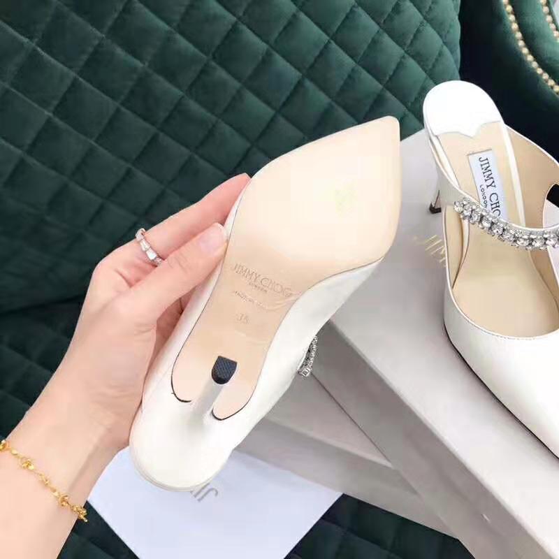 Jimmy Choo Women Shoes Bing 65 Linen Patent Leather Mules with Crystal Strap - Image 3