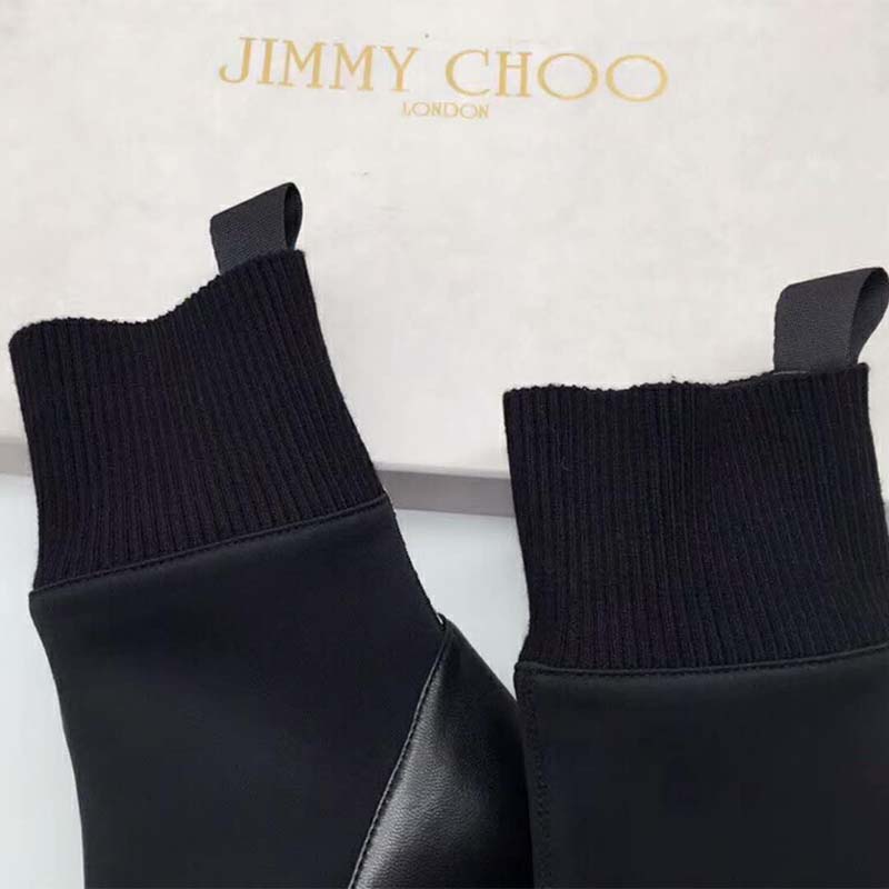 Jimmy Choo Women Shoes Brandon 85 Black Nappa Leather and Stretch Fabric Sock Ankle Boots - Image 6