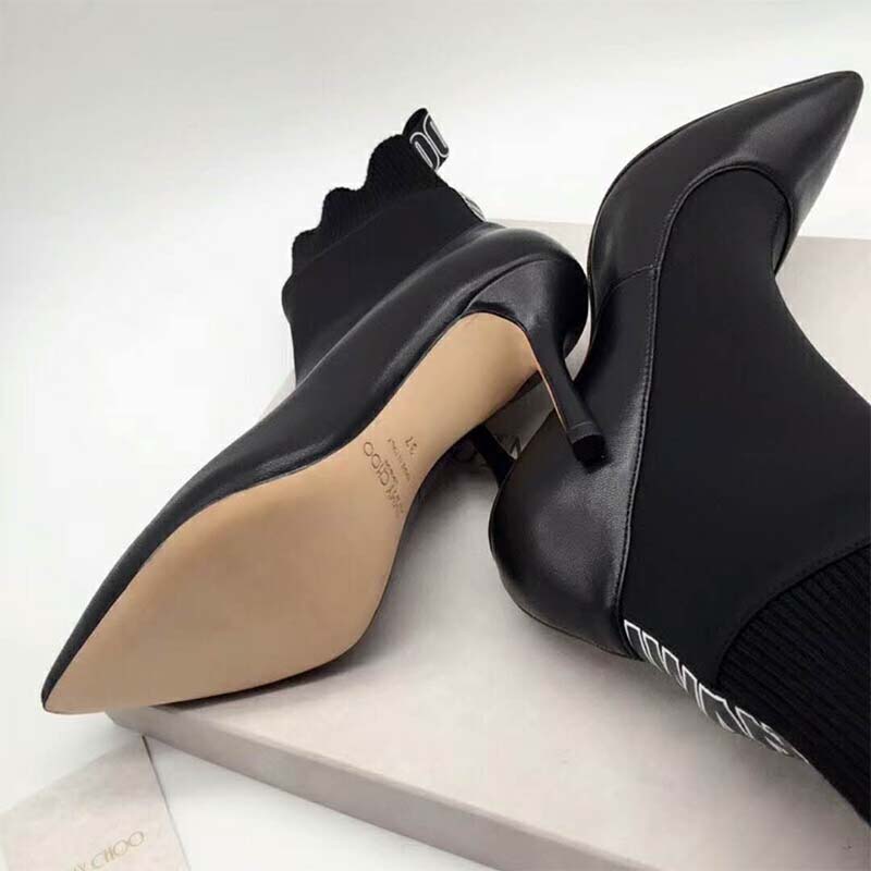 Jimmy Choo Women Shoes Brandon 85 Black Nappa Leather and Stretch Fabric Sock Ankle Boots - Image 5