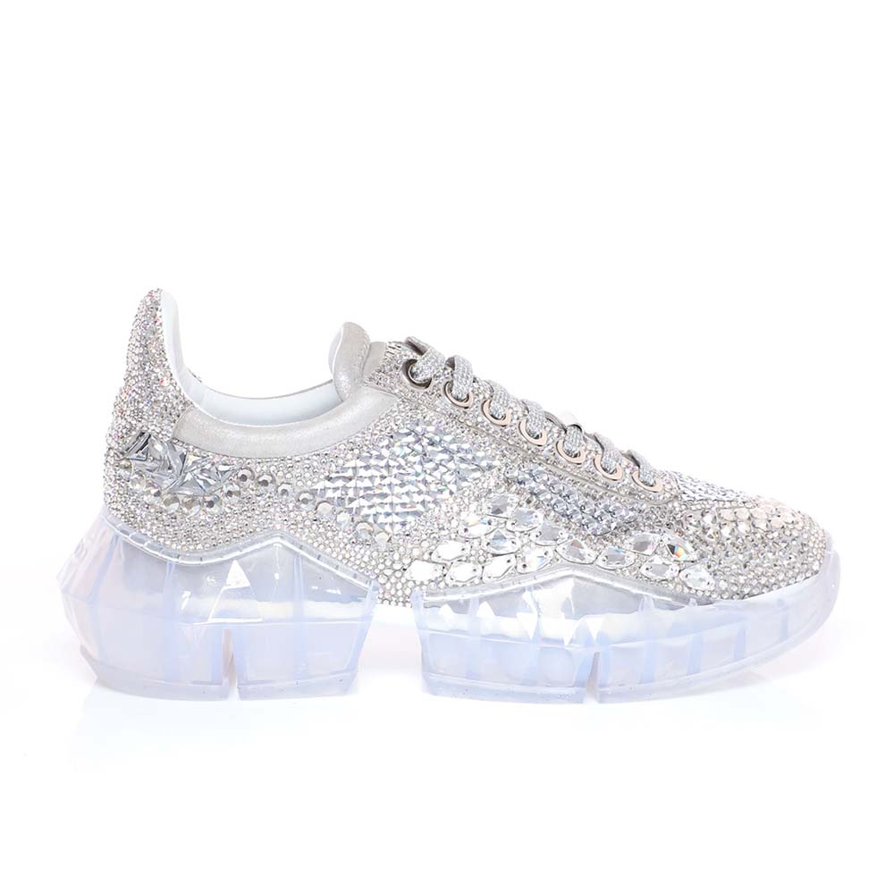 Jimmy Choo Women Shoes Diamond/F Crystal Shimmer Suede Low Top Trainers with Crystal Details