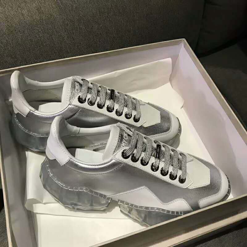 Jimmy Choo Women Shoes Diamond/F Silver Metallic Leather and White Calf Leather Low Top Trainers - Image 3
