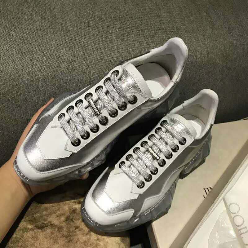 Jimmy Choo Women Shoes Diamond/F Silver Metallic Leather and White Calf Leather Low Top Trainers - Image 4