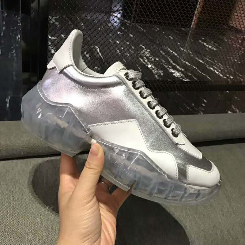 Jimmy Choo Women Shoes Diamond/F Silver Metallic Leather and White Calf Leather Low Top Trainers - Image 10