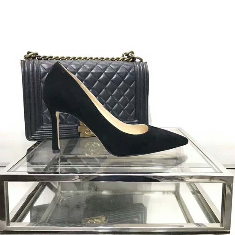Jimmy Choo Women Shoes Romy 85 Opal Suede Pointy Toe Pumps-Black - Image 6