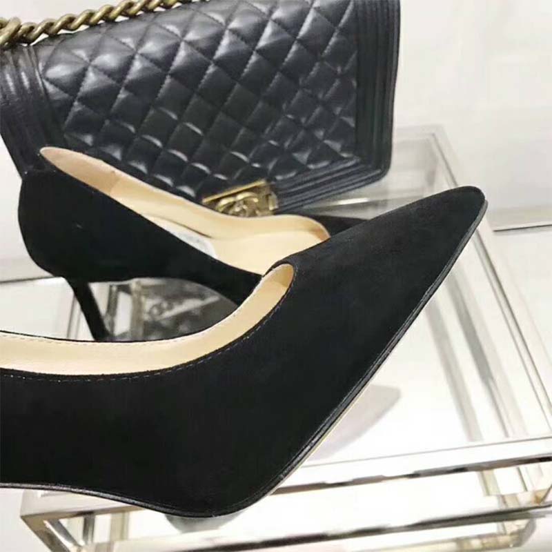 Jimmy Choo Women Shoes Romy 85 Opal Suede Pointy Toe Pumps-Black - Image 4