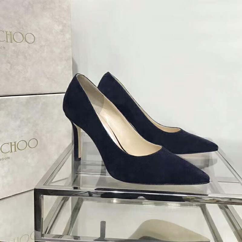 Jimmy Choo Women Shoes Romy 85 Opal Suede Pointy Toe Pumps-Navy - Image 2