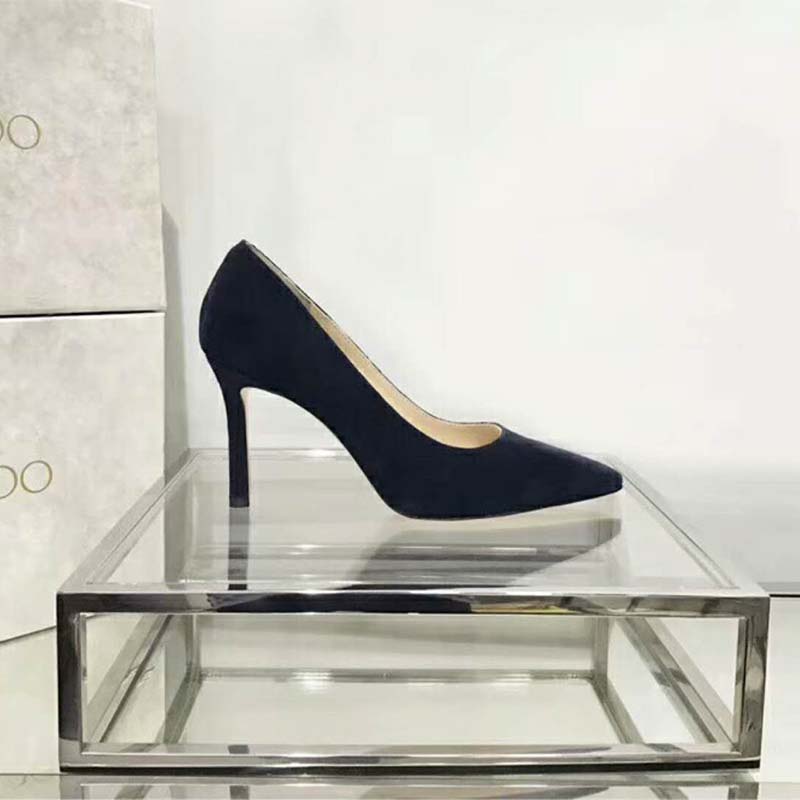 Jimmy Choo Women Shoes Romy 85 Opal Suede Pointy Toe Pumps-Navy - Image 6