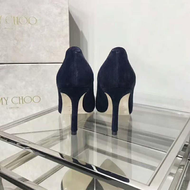 Jimmy Choo Women Shoes Romy 85 Opal Suede Pointy Toe Pumps-Navy - Image 5