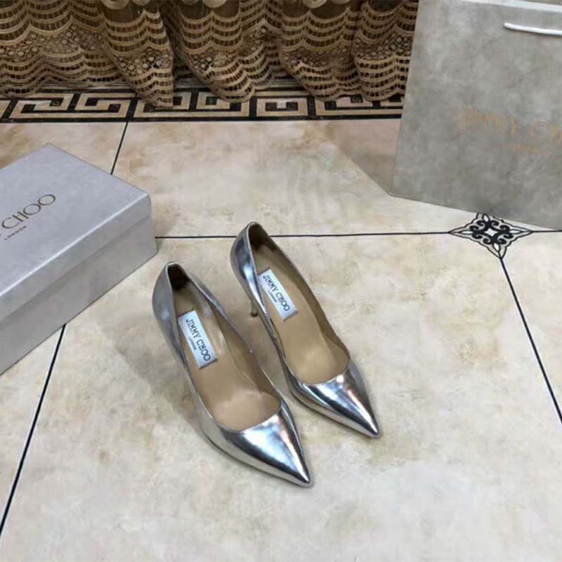 Jimmy Choo Women Shoes Romy 85 Silver Liquid Mirror Leather Pointy Toe Pumps - Image 3