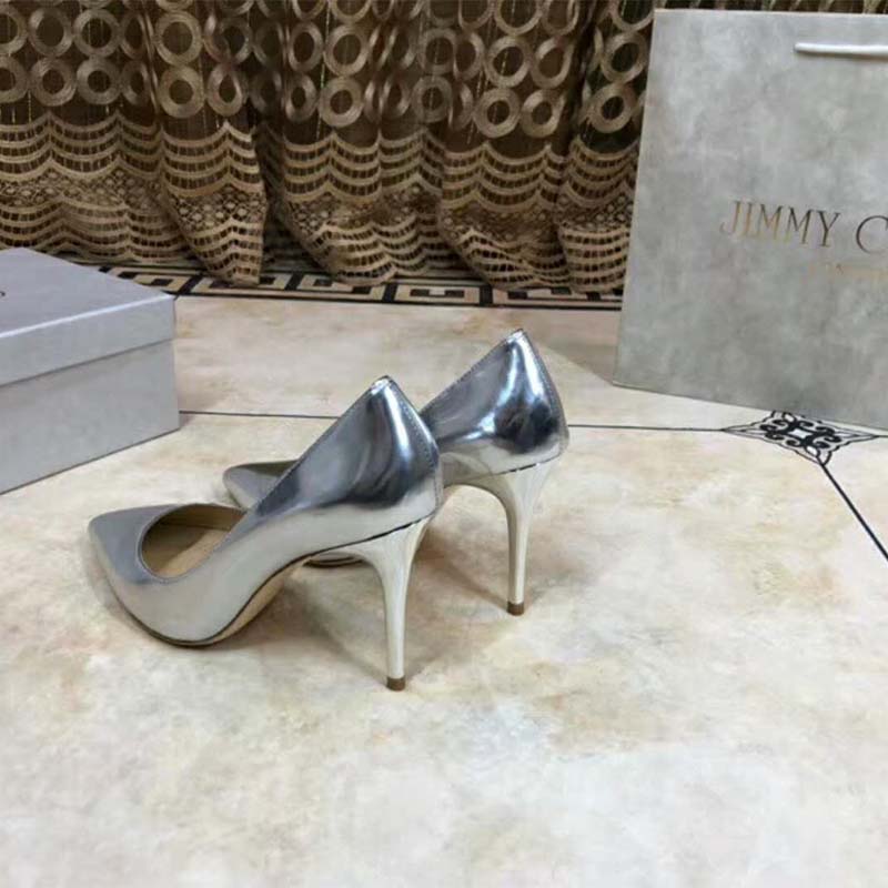 Jimmy Choo Women Shoes Romy 85 Silver Liquid Mirror Leather Pointy Toe Pumps - Image 7