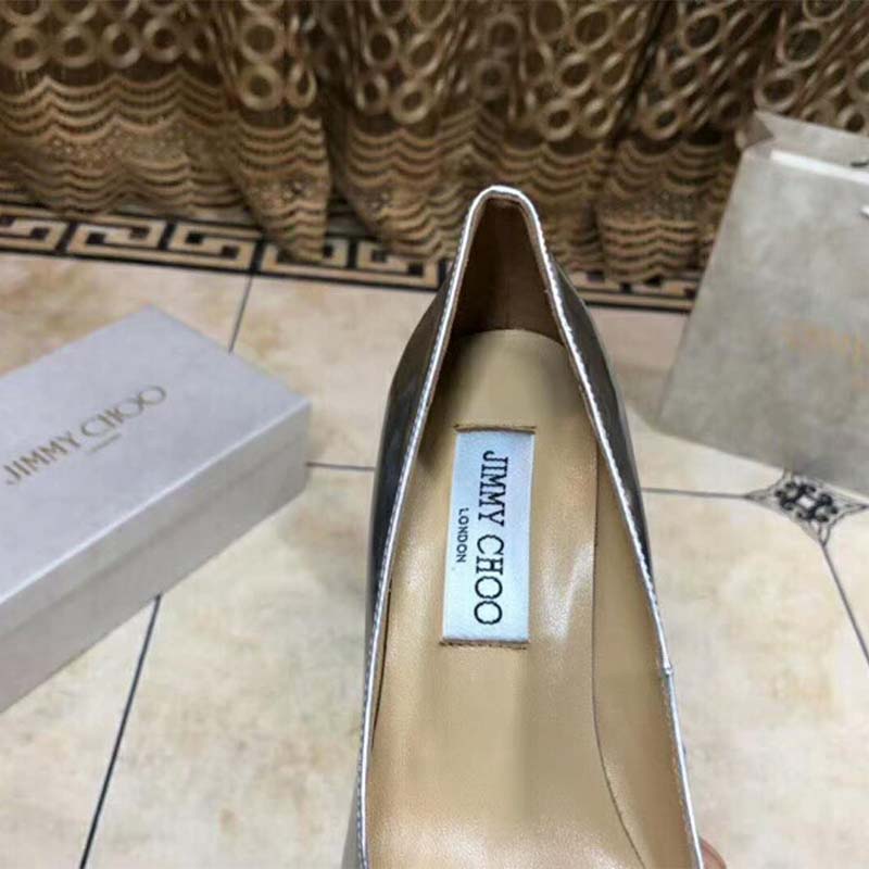 Jimmy Choo Women Shoes Romy 85 Silver Liquid Mirror Leather Pointy Toe Pumps - Image 8