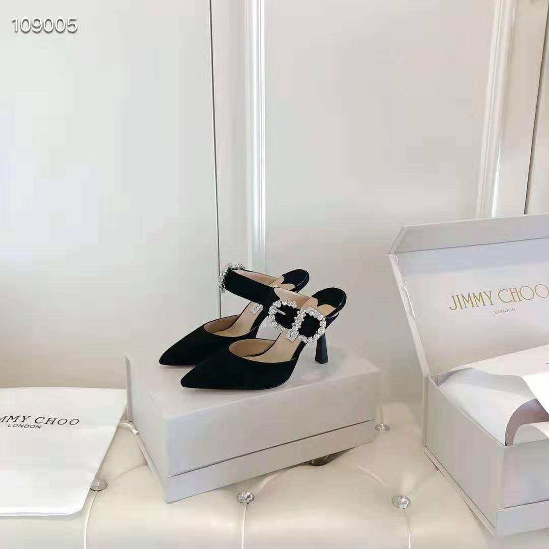 Jimmy Choo Women SMOKEY 100 Suede Pump with Jewelled Buckle-Black - Image 2