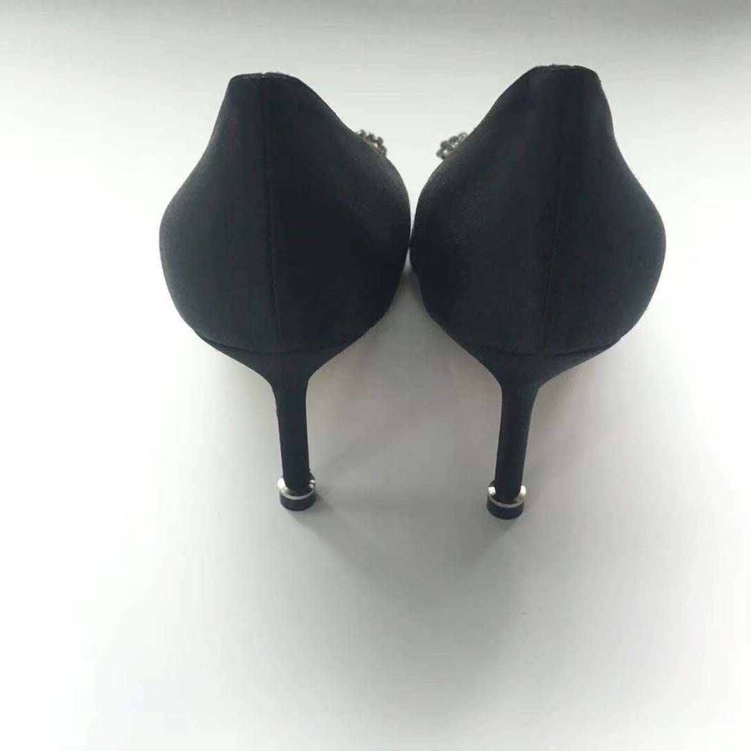 Manolo Blahnik Women Hangisi 70 Satin Jewel Buckled Pumps Shoes-Black - Image 5