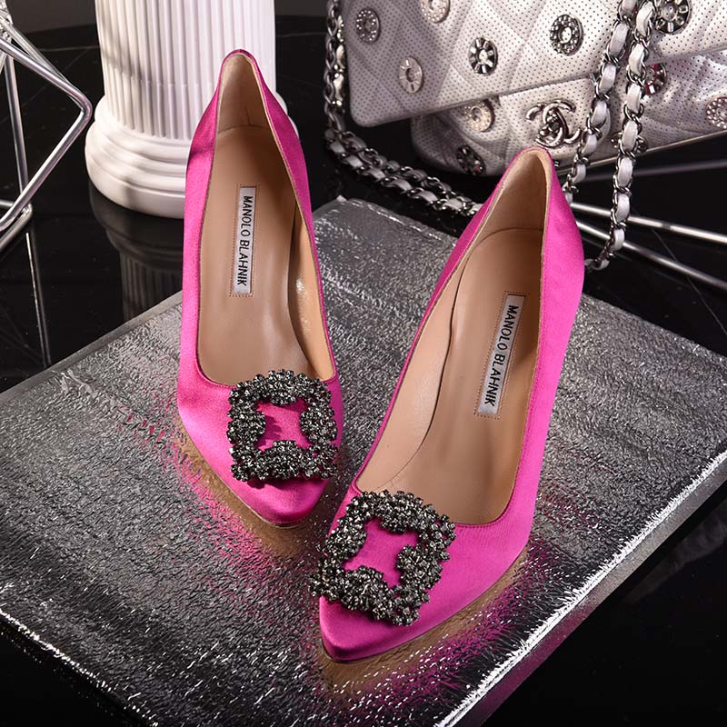 Manolo Blahnik Women Hangisi 70 Satin Jewel Buckled Pumps Shoes Rose - Image 3