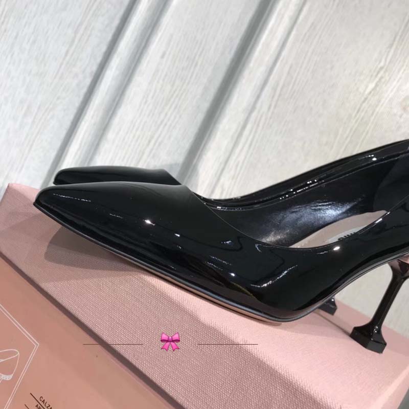 Miu Miu Women Shoes Patent Leather Pumps with Jewels 85mm Heel-Black - Image 5