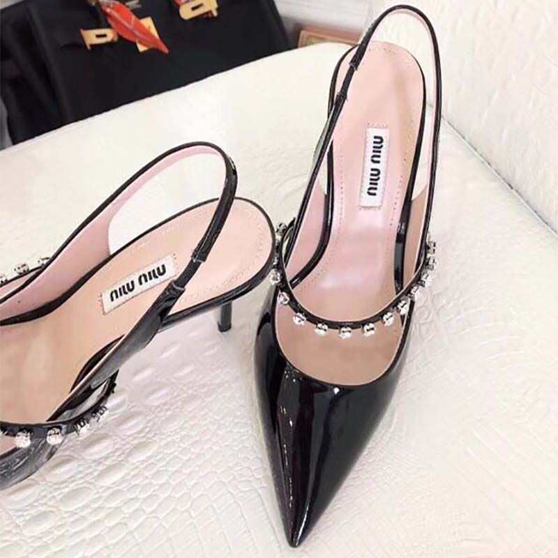 Miu Miu Women Shoes Patent Leather Slingbacks 85mm Heel-Black - Image 6